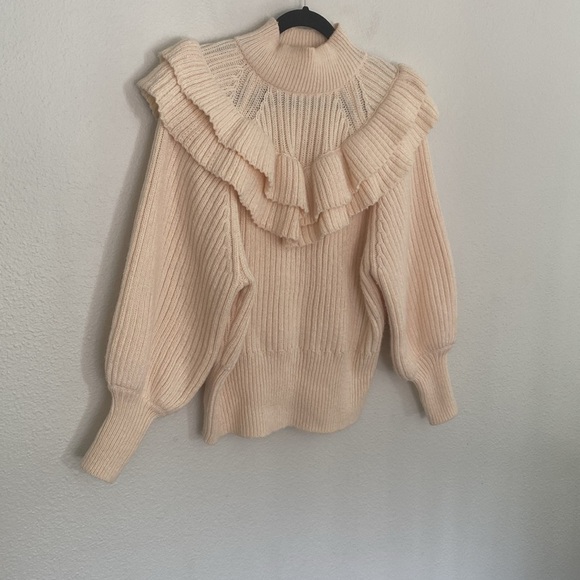 H&M Ruffle Chunky Knit Mock Neck Sweater Cream Ivory Medium - Picture 4 of 11